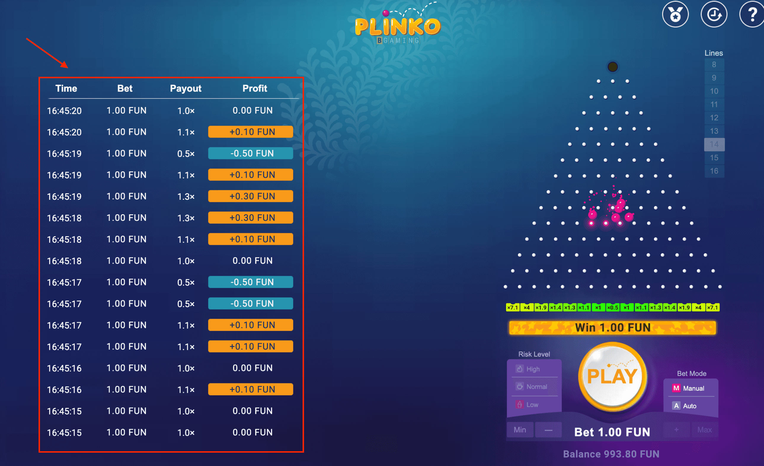 Plinko game multiplier slots showing payout zones for winnings